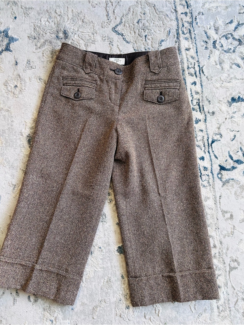 brown herringbone wool-blend cropped pants by LOFT